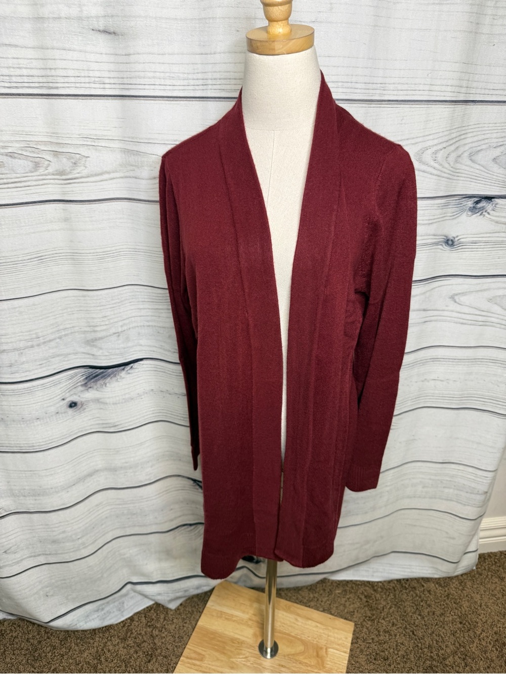 Karen Scott Open-Front Red Maroon Cardigan
